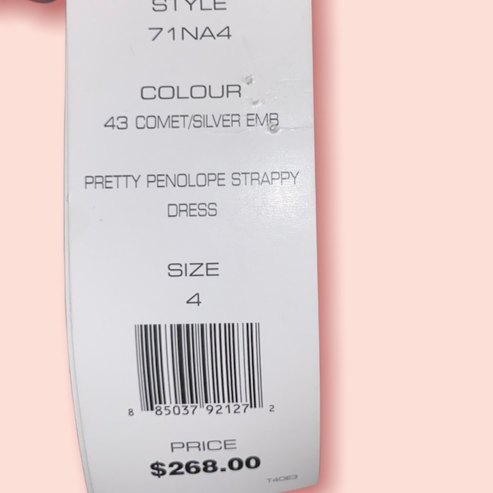 French Connection New! gorgeous bead embellished flowy dress, gray, size 4 NWT - Picture 3 of 15